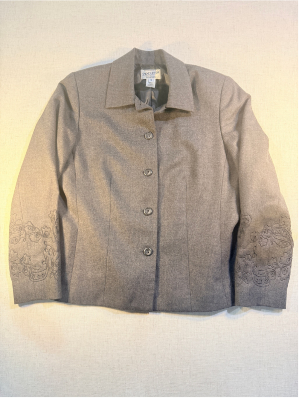 Pendleton Women’s Size 10 100% Wool Embroidered Blazer Gray Size 10 - Medium - Picture 6 of 14